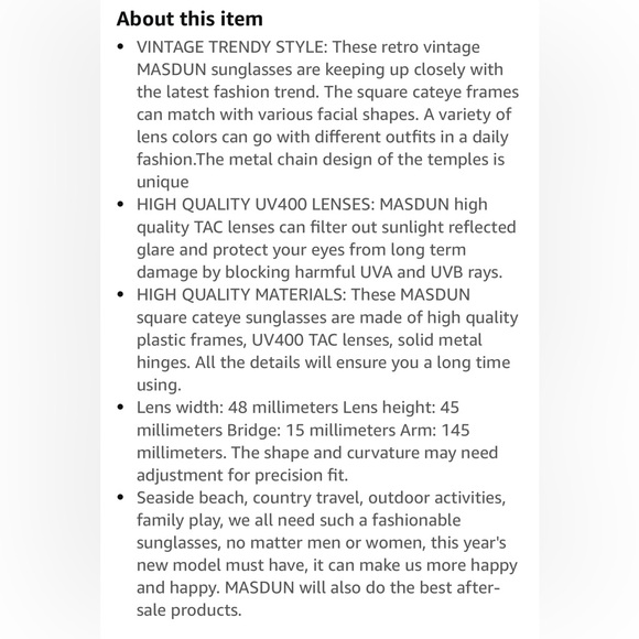 💚 MASDUN NIB Stylish Red and Black Cat-Eye Sunglasses. New in box. - Picture 7 of 7